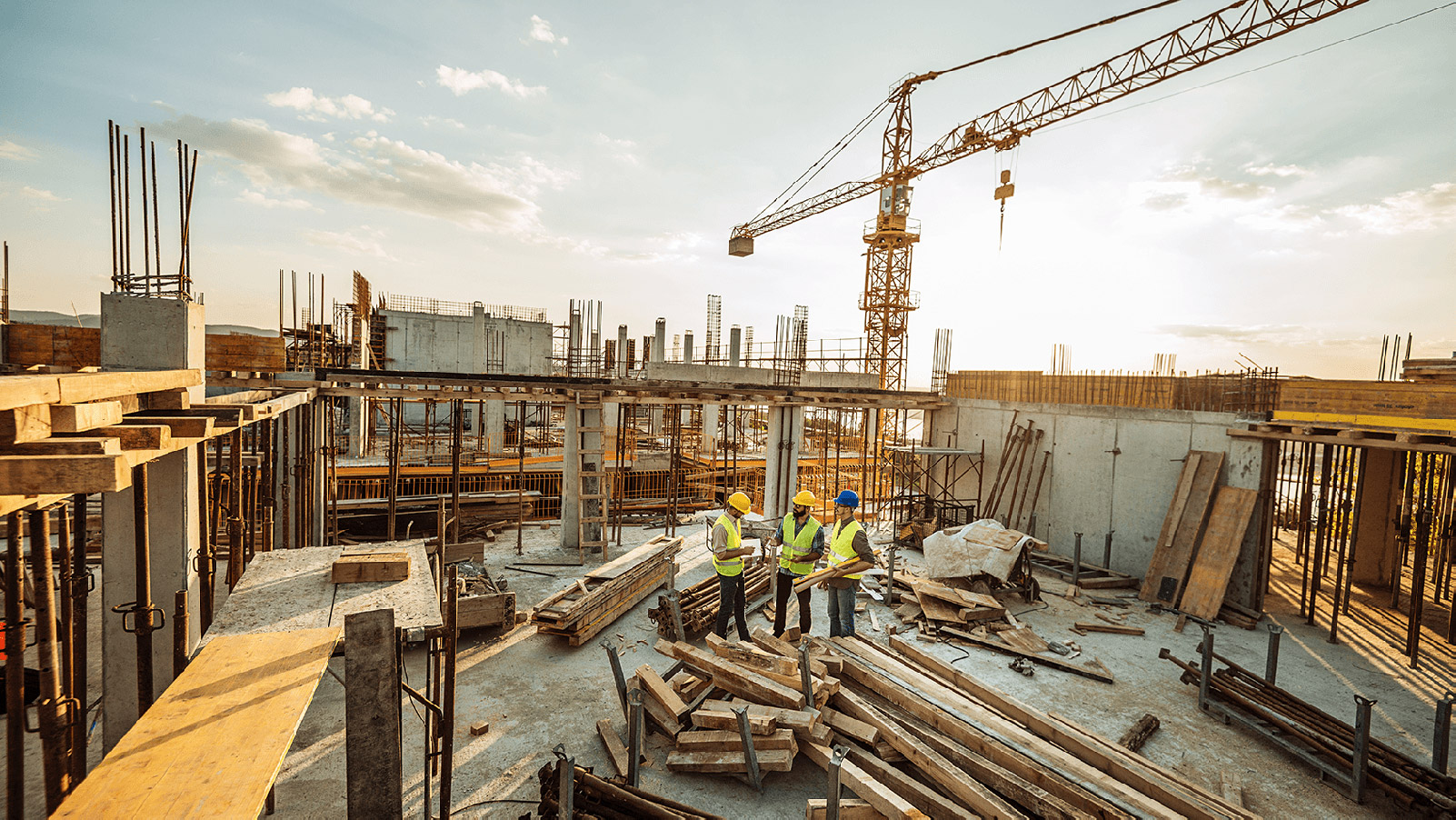 Construction site with tower crane