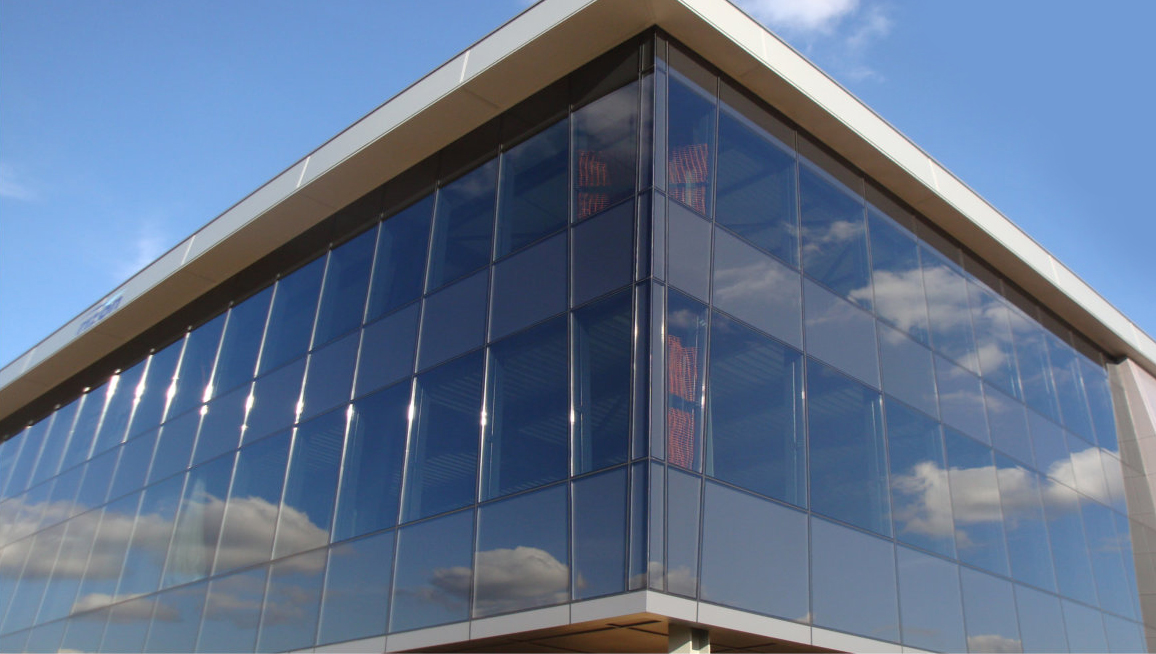 Reflective glass building facade