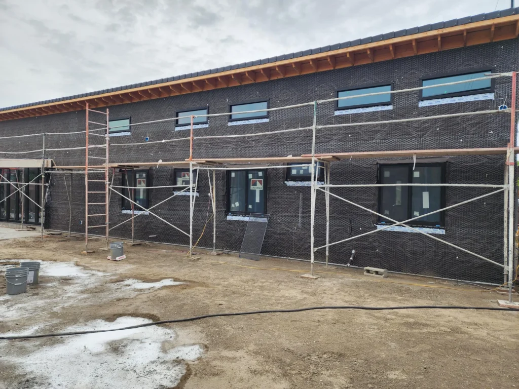 Building exterior with scaffolding