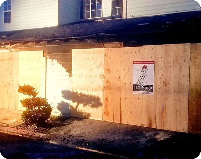 Boarded-up building windows